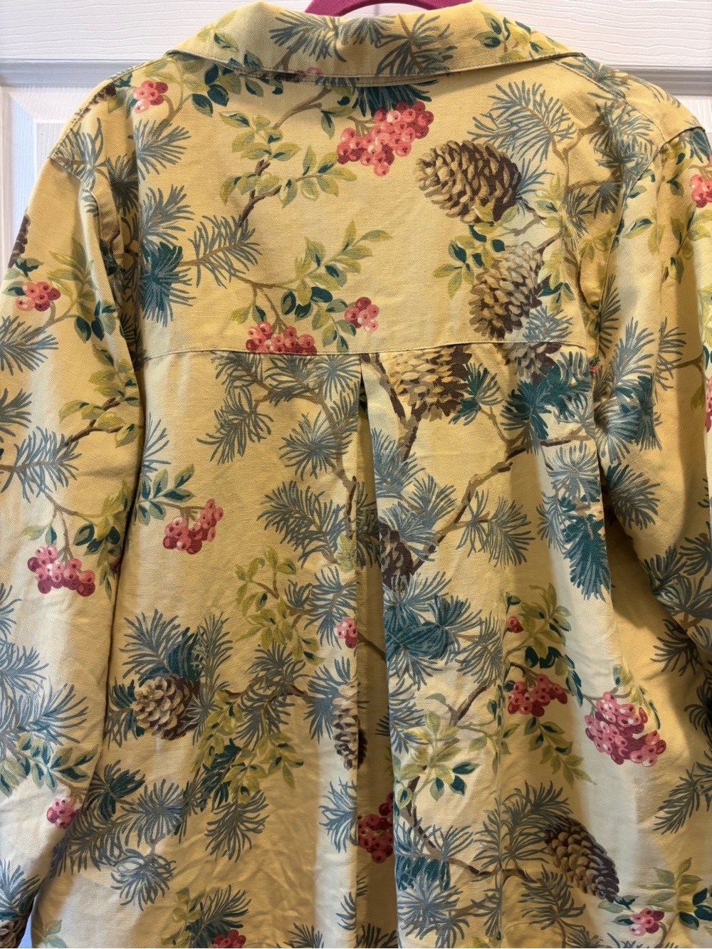 Monterey Bay Yellow Pinecone Berry Print Cotton Button Front Jacket Top L - Picture 9 of 9